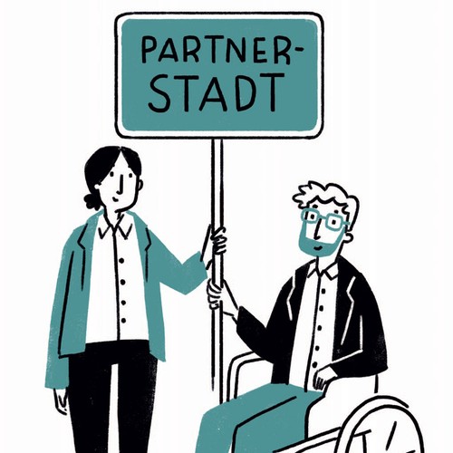 Symbolbild Städtepartnerschaft, Illustration: Martina Hoffmann (www.martinahoffmann.de)