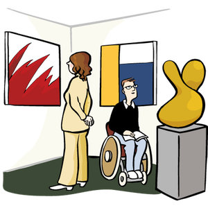 Illustration von zwei Besucher:innen in einer Ausstellung