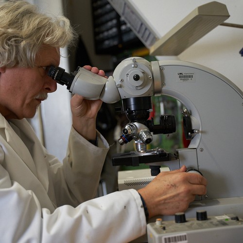Restauratorische Untersuchung am Mikroskop, Foto: Frank Springer