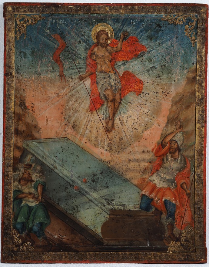 Bildseite „Auferstehung Christi“ im Vorzustand; Foto: Ikonen-Museum Recklinghausen